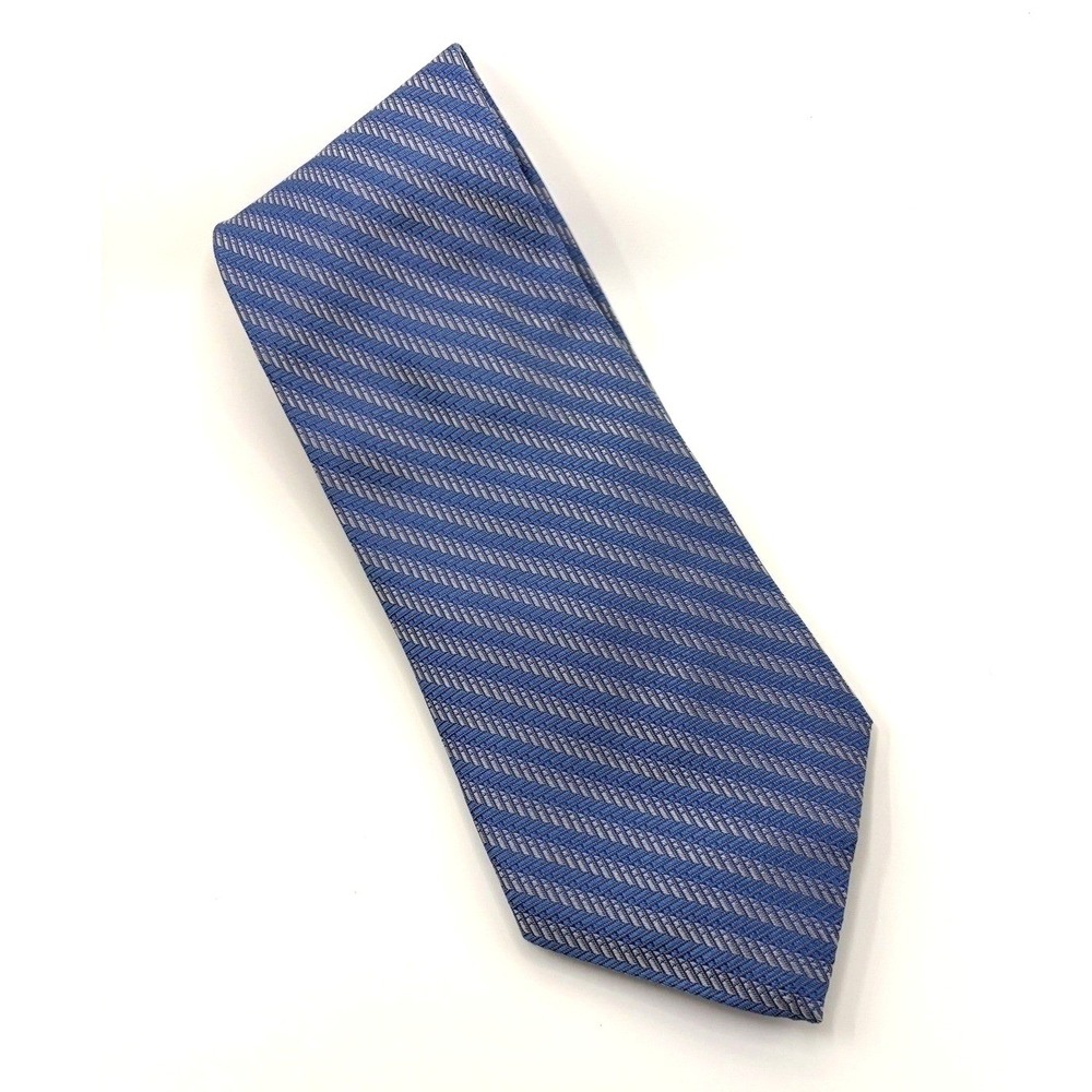 Tommy‎ Hilfiger Mens Blue Silver Diagonal Stripe 100% Silk Tie Made in USA